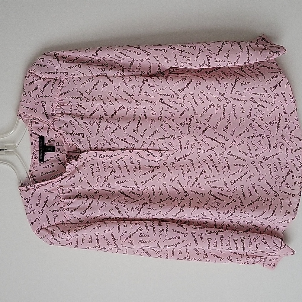 Banana Republic Women's French Print Pink Blouse- Size XS Petite
